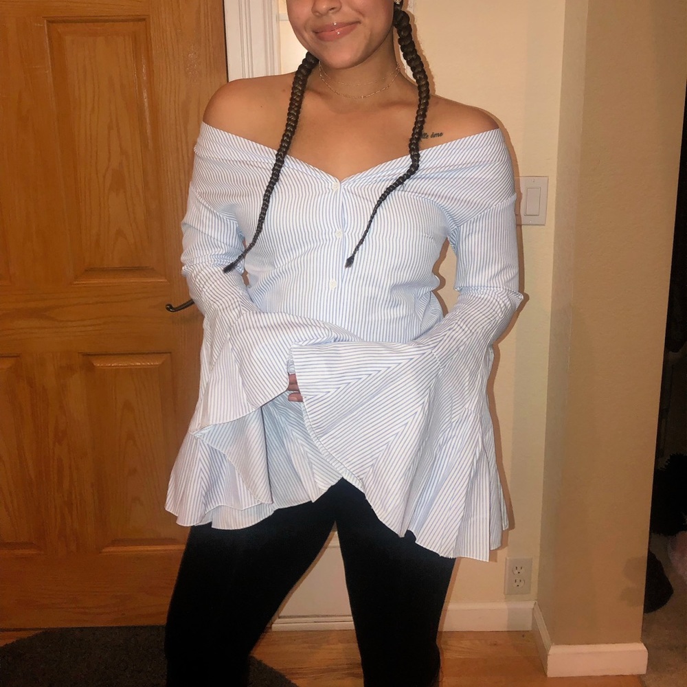 Lulus striped off shoulder bell sleeve top